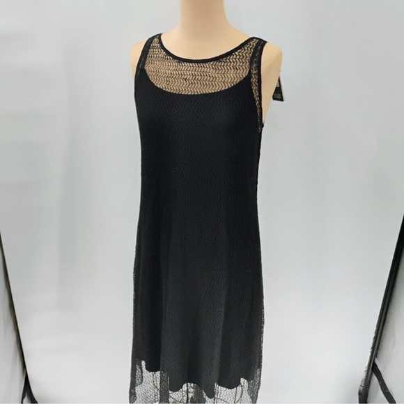 EILEEN FISHER Black Lace Hem Dress crew neck dress new with tags with slip dress - Picture 3 of 10